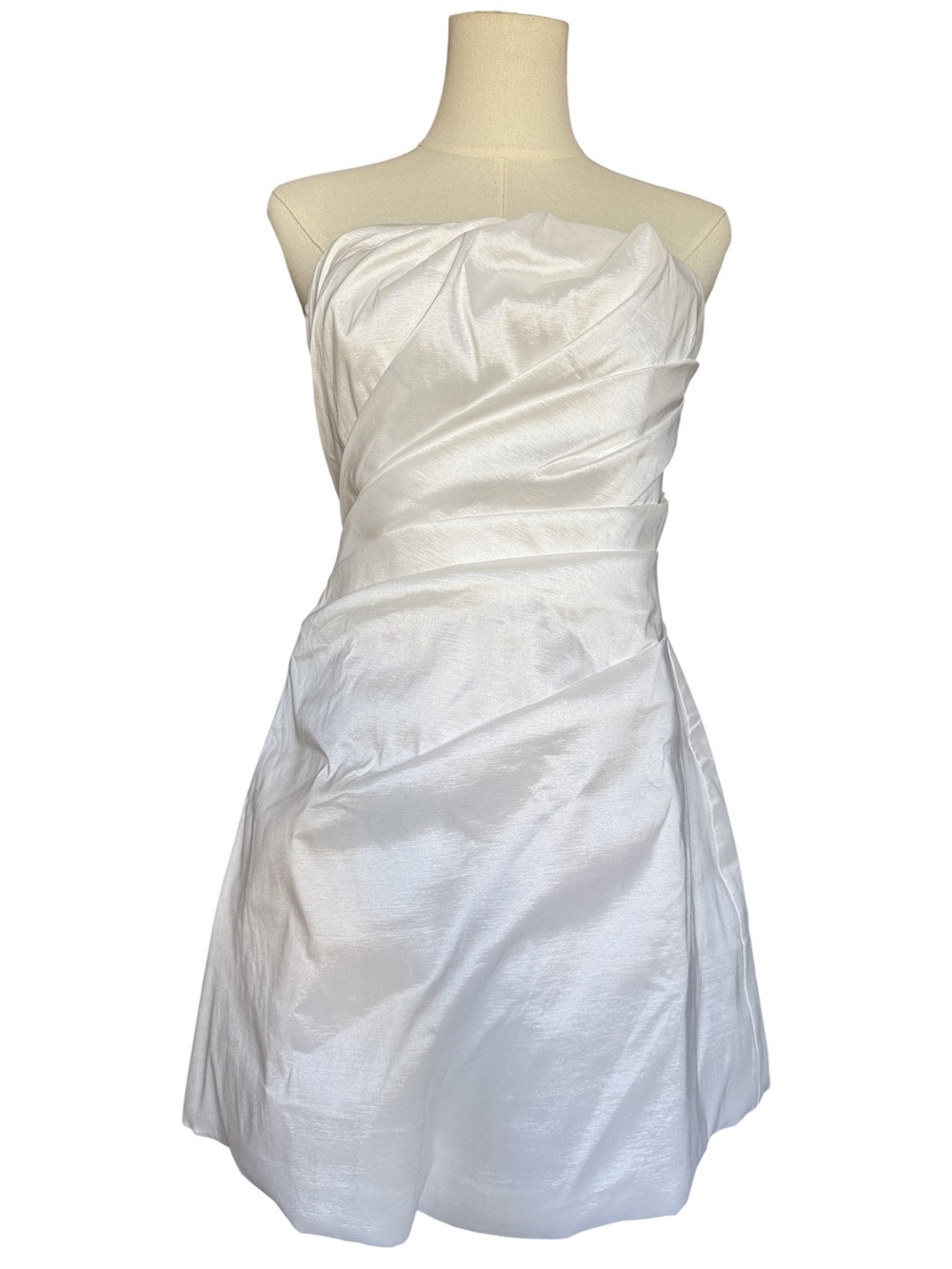 MESHKI Leslie White Gathered Taffeta Strapless Mini Dress L NWT Bridal